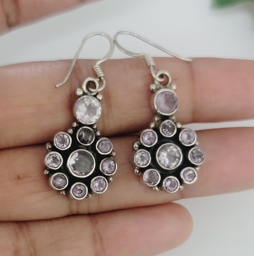 Vintage Sterling Silver Amethyst Dangal Earrings